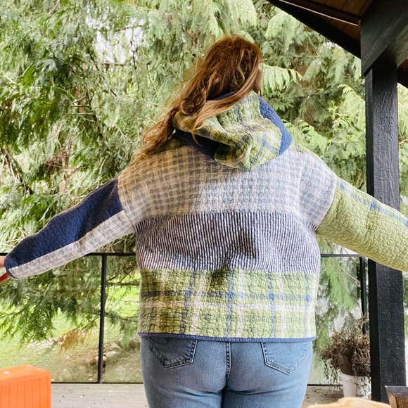 Handmade Quilted Green Plaid Women's Hoodie OS - Picture 3 of 3